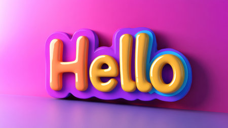 This vibrant 3D "Hello" text design showcases colorful letters against a stylish gradient background, perfect for modern communication and joyful greetings.の素材