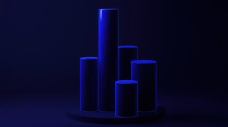 This visually striking abstract image features blue cylinders arranged against a dark background, creating a modern and minimalist aesthetic perfect for various creative projects.の素材