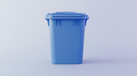 A bright blue trash bin stands upright against a clean background, perfect for discussing waste management, cleanliness, and storage solutions.の素材