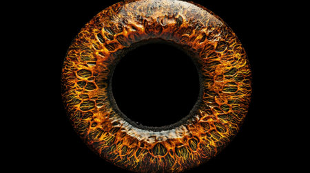 This captivating abstract image features a circular design characterized by fiery orange and deep black patterns, evoking a sense of energy and creativity.の素材