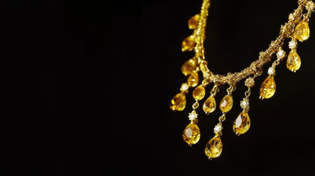 This exquisite gold necklace showcases stunning yellow gemstones with a luxurious design, ideal for fashion and elegant events. Perfect for jewelry lovers.の素材