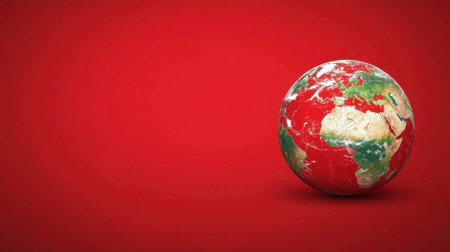 This stunning image features a globe resting on a bold red background, perfectly combining global themes with modern design aesthetics.の素材