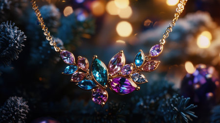 Stunning jewelry piece featuring a beautifully designed necklace with vibrant gemstones. Perfect for festive celebrations and capturing elegance.の素材