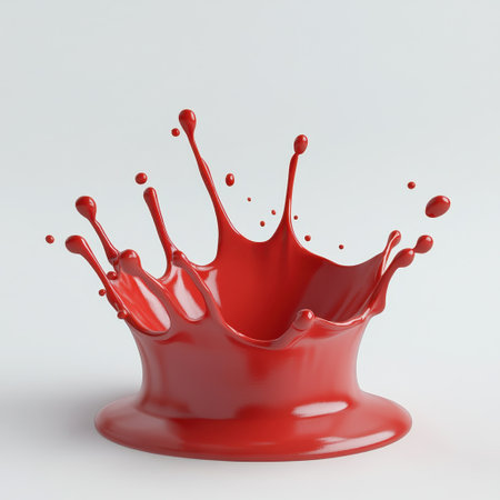 A striking red paint splash captured against a clean white background, showcasing vibrant color and fluid motion. Ideal for creative projects and designs.の素材