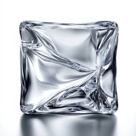 A unique crystalline ice cube showcasing intricate textures and reflections, perfect for enhancing any beverage presentation or winter-themed design.の素材