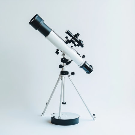 A modern telescope on a sturdy tripod showcases the beauty of celestial observation. Perfect for stargazing enthusiasts and astronomy lovers alike, this sleek design offers precision and quality for exploring the night sky.の素材