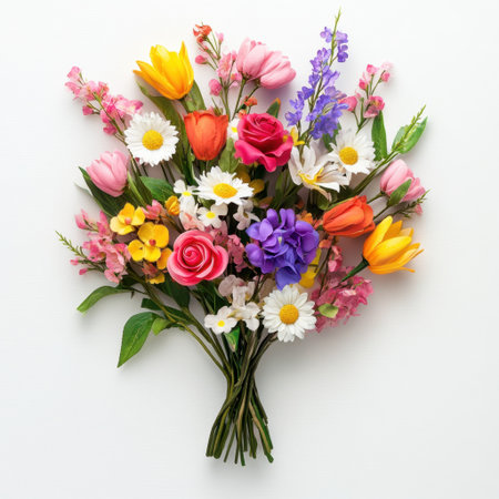A stunning bouquet featuring a variety of vibrant flowers, perfect for adding color and beauty to any decor. Ideal for spring events, celebrations, or simply brightening up a space.の素材