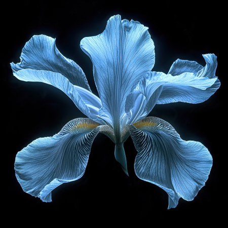 A stunning image of an ethereal bloom flower, showcasing delicate blue petals against a dark background, emphasizing beauty and tranquility in nature.の素材