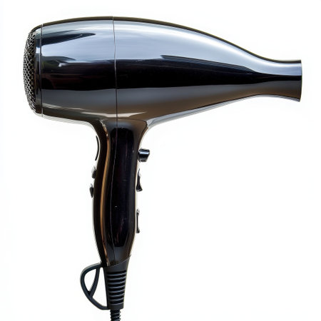 High-quality hair dryer designed for professional salon use. Ideal for effective and efficient hair drying with versatile styling options and a sleek design.の素材
