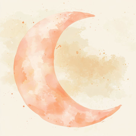 A delicate watercolor illustration of a crescent moon in soft earthy tones, creating a serene atmosphere perfect for decor, art prints, or dreamy themes.の素材