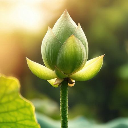 This image captures an elegant lotus flower emerging gracefully from tranquil waters at sunset, symbolizing beauty, serenity, and natural harmony.の素材