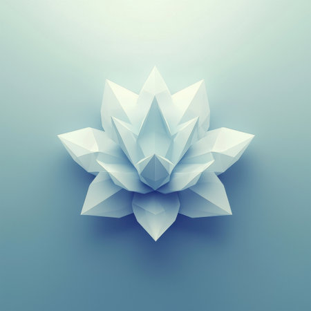 Stunning geometric representation of a blue lotus flower, radiating tranquility and elegance. Ideal for creative projects, wallpapers, and inspirational themes.の素材