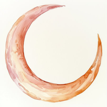 A beautiful watercolor illustration of a crescent moon featuring soft warm tones. Perfect for art prints, home decor, or creative projects, this design adds a touch of tranquility.の素材