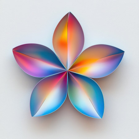 This colorful abstract design features a flower shape made of vibrant gradient petals. Its soft background enhances the artistic beauty and modern aesthetic.の素材