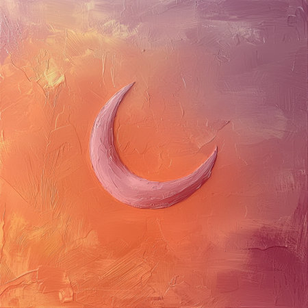 A serene crescent moon floats gently against a soft blush and lavender background, evoking feelings of tranquility and artistic beauty. Perfect for dreamy designs.の素材