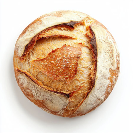 A beautifully crafted artisan bread showcasing a golden, crispy crust. Perfect for homemade meals, this loaf invites warmth and comfort to any table.の素材