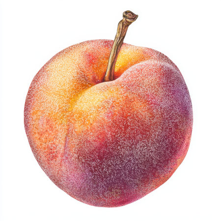 This artistic illustration showcases a ripe red peach, highlighting its vibrant colors and natural texture. Perfect for food lovers or health enthusiasts.の素材