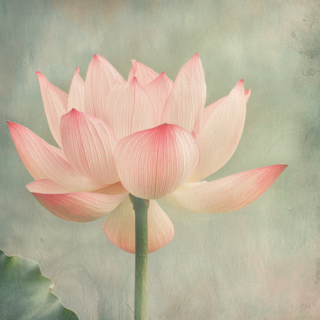 A stunning water lily blooms gracefully with soft pink petals against a dreamy pastel background, evoking feelings of tranquility and beauty in nature.の素材