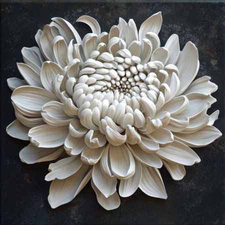 This stunning white chrysanthemum sculpture captures the elegance of nature in intricate detail. Perfect for enhancing any modern interior space with a touch of floral beauty.の素材