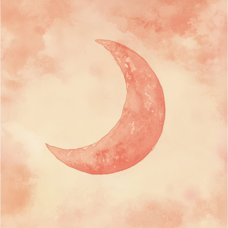 A delicate watercolor illustration of a pink moon set against a soft pastel background. Perfect for adding a serene and dreamy touch to creative projects.の素材