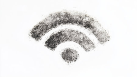 This abstract illustration features a Wi-Fi symbol created with unique brush strokes, representing connectivity and digital communication in a modern style.の素材
