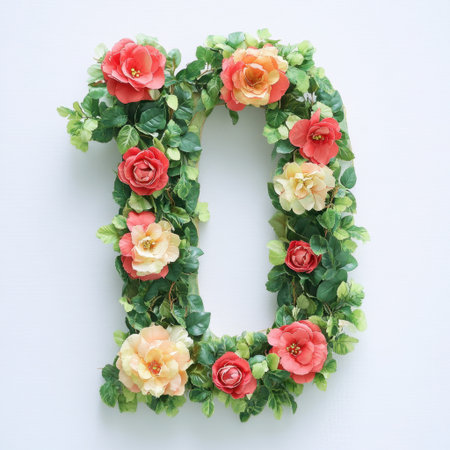 This stunning decorative floral number arrangement features vibrant roses and greenery, ideal for home decor, events, or celebrations. Perfect for adding a touch of elegance.の素材