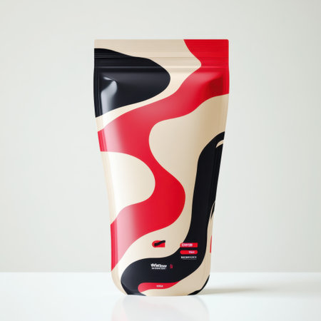 A stylish and abstract packaging design featuring smooth curves and bold colors. Ideal for showcasing modern product aesthetics in creative projects.の素材