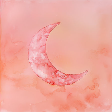 This soft pink moon illustration features a delicate watercolor style, set against a dreamy blush atmosphere. Perfect for adding a touch of tranquility to any space.の素材