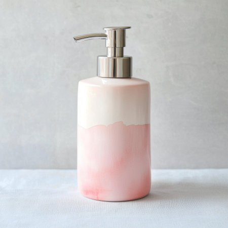 This elegant pink and white soap dispenser enhances modern bathroom aesthetics. Its stylish design makes it a perfect accessory for minimalistic decor.の素材