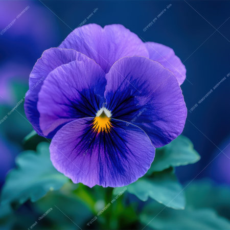 A stunning close-up of a vibrant purple pansy flower showcasing intricate petals and rich details, perfect for nature and garden enthusiasts.の素材