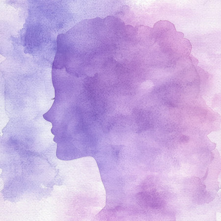 An enchanting watercolor silhouette in soothing shades of purple and lavender. Ideal for artistic projects, wallpapers, or creative inspiration. Perfect for expressing beauty and tranquility.の素材