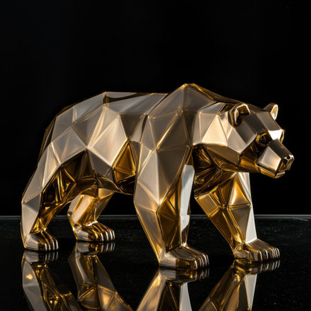 Stunning geometric sculpture of a gold bear, showcasing modern artistry. A striking decorative piece that enhances any interior with elegance and luxury.の素材