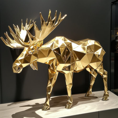 This stunning golden moose sculpture features a geometric design that enhances any modern interior space, adding a touch of luxury and artistry.の素材