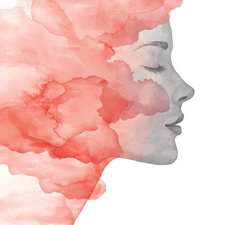 This serene watercolor portrait features a soft abstract profile of a woman, blending gentle colors to evoke calm and tranquility, perfect for artistic projects.の素材