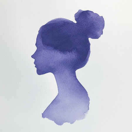 A graceful silhouette of a woman depicted in soft purple watercolor, evoking feelings of elegance and serenity. Perfect for artistic decoration and modern spaces.の素材