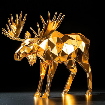 This striking golden geometric moose sculpture showcases the perfect blend of modern art and nature. Ideal for adding a touch of elegance to any space.の素材