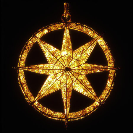 A captivating golden star shaped lantern radiates warmth and charm, creating a unique focal point. Perfect for home or event decor, this piece adds elegance.の素材