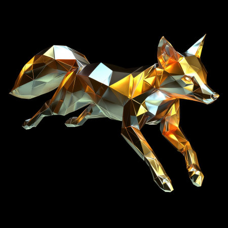 A stunning low-poly fox representation in vibrant gold and orange hues, symbolizing agility and grace, perfect for modern art and digital design concepts.の素材
