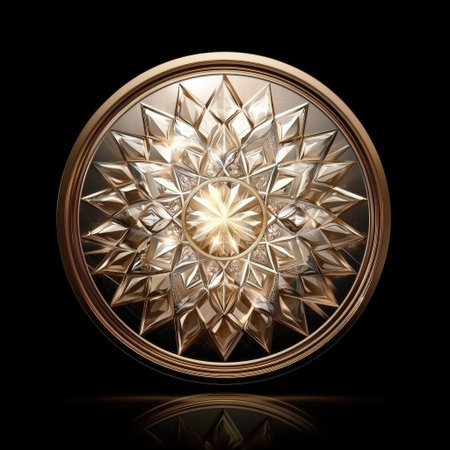 A stunning geometric star pattern featuring golden accents set against a deep black background, showcasing elegance and intricate design perfect for upscale decors.の素材