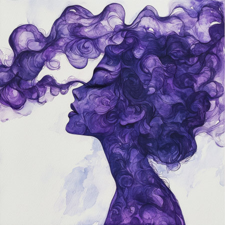 This artistic illustration features a graceful woman silhouette intertwined with colorful smoke, creating a dreamy and surreal visual effect that captivates imagination.の素材
