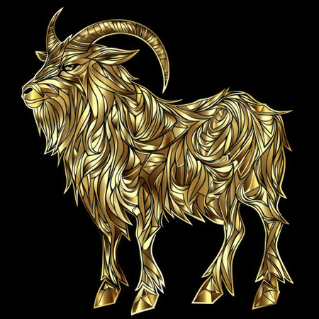 Stunning golden illustration of a goat, featuring intricate swirling patterns. Ideal for art decor, symbolism, and creative projects with a touch of elegance.の素材