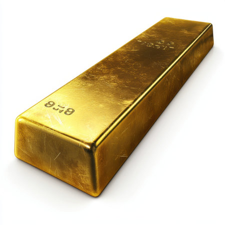 A detailed image of a shiny gold bar showcasing its smooth surface and reflections, perfect for themes of wealth, luxury, and finance concepts.の素材