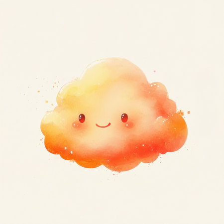 This delightful cartoon cloud features a cheerful smile and soft pastel colors, creating a whimsical and adorable atmosphere perfect for cheerful designs and artistic projects.の素材