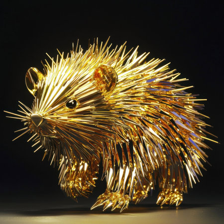 Discover a stunning decorative hedgehog sculpture crafted from shiny metallic materials. This unique piece combines creativity and artistry to enhance any space.の素材