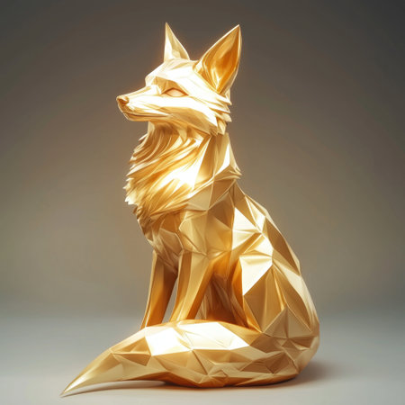 This stunning golden fox sculpture features a geometric design, showcasing modern artistry and creativity. Perfect for upscale decor and unique collections.の素材