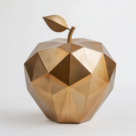 This stunning geometric apple sculpture in gold adds a modern touch to any interior. Ideal for art displays, it radiates creativity and elegance.の素材