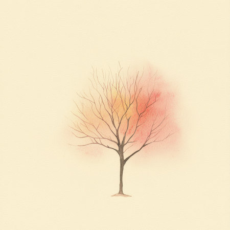 A beautiful watercolor illustration of a solitary tree showcasing autumn hues. The soft colors create a serene atmosphere, perfect for nature lovers.の素材