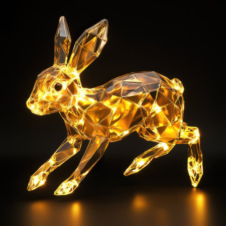 This captivating geometric rabbit sculpture features a glowing design, perfect for enhancing the aesthetic of any space. Ideal for home or garden decoration.の素材