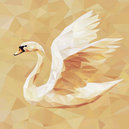 A stunning low-poly illustration of a graceful swan against a soft pastel background. This digital art piece captures the serene beauty of nature in a modern style.の素材