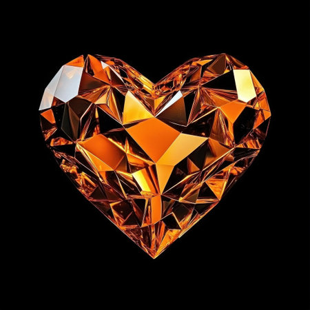 This stunning heart-shaped orange gemstone displays a dazzling array of facets and reflections. Perfect for themes of love, beauty, and luxury.の素材